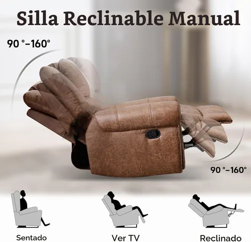 Vista 3 de EBELLO Silla reclinable manual de cuero sintético, silla reclinable individual clásica con cómodo apoyabrazos y respaldo, mueble para sala de estar
