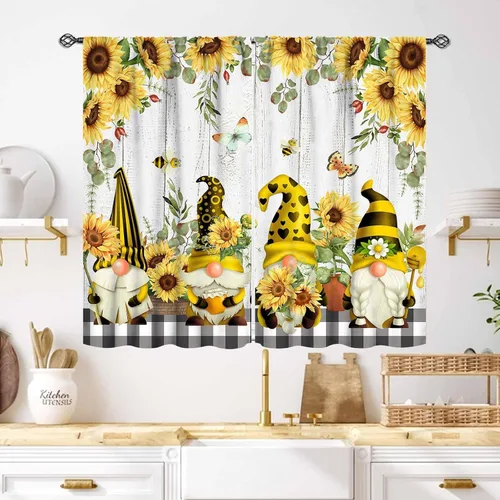 Vista 28 de Cortinas infantiles de abejas, cortinas de campo de primavera de acuarela de girasoles florales de nido de abeja, adorables abejas, cortinas