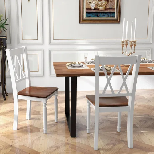 Vista 5 de Giantex Juego de 2 sillas de comedor blancas de madera con asiento de madera de goma, patas de madera de acacia, carga máxima de 360 libras, sillas