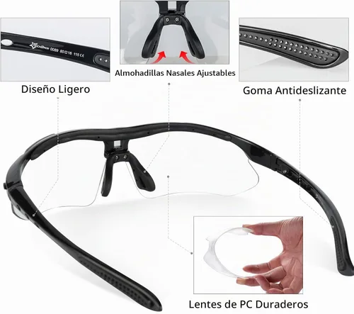 Vista 5 de ROCKBROS Gafas de sol deportivas fotocromáticas para hombres y mujeres, gafas de protección UV400 con marco de miopía para correr, ciclismo Negro