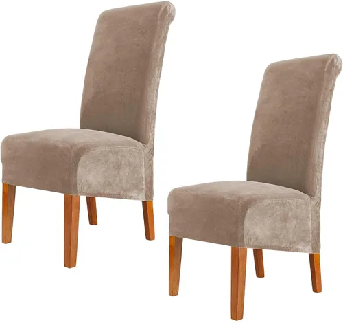 Vista 26 de Fundas elásticas para sillas de comedor, fundas protectoras de asiento extraíbles de terciopelo suave para sillas Parson (2, beige)