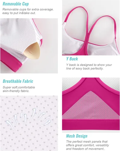 Vista 5 de RUNNING GIRL Brasier deportivo con espalda en Y para mujer, de impacto medio, sin varillas, acolchado, para yoga, camiseta corta para correr