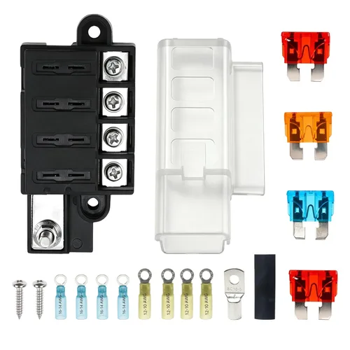 Vista 10 de Caja de fusibles de hoja de 4 vías con cubierta DC 32V ATO Blade Fuse Box Block Holder para coche barco