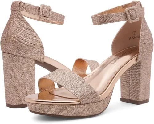 Vista 7 de Shoe Land SL-Cabrini - Sandalias de tacón alto con plataforma gruesa para mujer, puntera abierta, correa en el tobillo, zapatos de tacón para boda