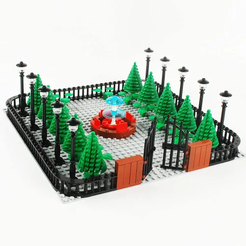 Vista 2 de Bloques de construcción de parques, accesorios para fuentes, juego de calles, kit de ladrillos de construcción, juego de construcción de bricolaje