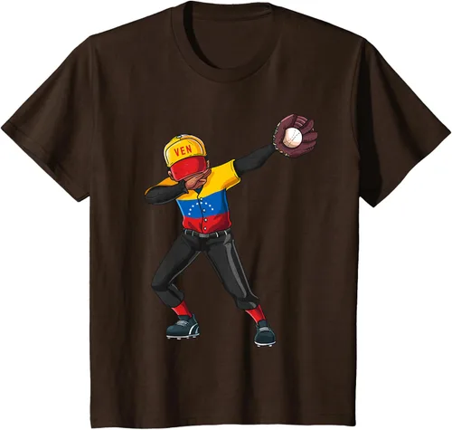 Vista 49 de Baseball Dabbing Venezuela Player Catcher Pitcher Hombres Niños Camiseta, Negro