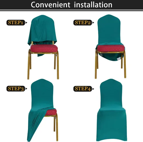 Vista 6 de 10 fundas para sillas de color verde azulado para fiestas, lavables, extraíbles, universales, elásticas, de elastano, para sillas de comedor, bodas