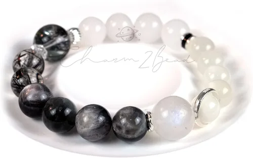 Vista 10 de Precious Gemstone Natural Crystal Healing Bracelet, Rutilated Quartz, Moonstone, Quartz Handmade Original Design Bracelet