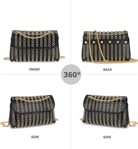 Vista 4 de Bolsos de mano con diamantes de imitación para mujer, bolsos de hombro con cadena, bolsas de noche brillantes para cóctel, graduación, fiesta, boda