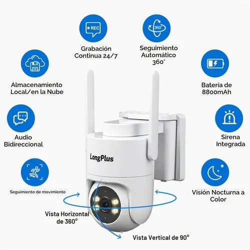 Vista 2 de LongPlus Cámara de seguridad solar 2K inalámbrica al aire libre