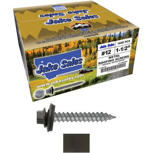 Vista 140 de 12 tornillos para techos de metal gris ABC de 1-1/2 pulgadas, cabezal de arandela hexagonal, arranque automático/roscado, arandela EPDM. 1 bolsa