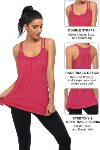 Vista 3 de BLEVONH Camiseta sin mangas con espalda cruzada para mujer, con tirantes delgados, ajuste holgado