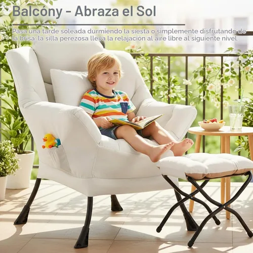 Vista 7 de Silla Lazy con otomana, cómoda silla de lectura para dormitorio Melocotón Beige-1