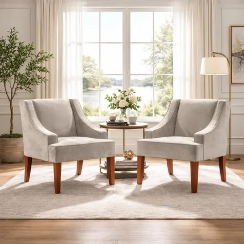 Vista 2 de HomePop Swoop - Silla de sala de estar con apoyabrazos, terciopelo gris