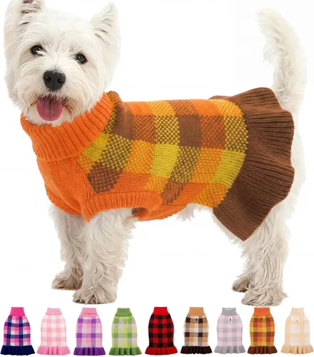 Vista 10 de Vestido de suéter para perro, ropa de Navidad a cuadros para perros Beige