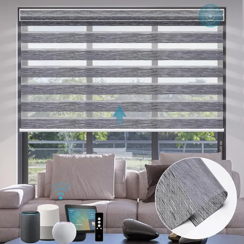 Vista 19 de SmartWings Persianas motorizadas de cebra con cenefa funcionan con Homekit Thread Alexa Z-Wave Smart de doble capa con control remoto, persiana