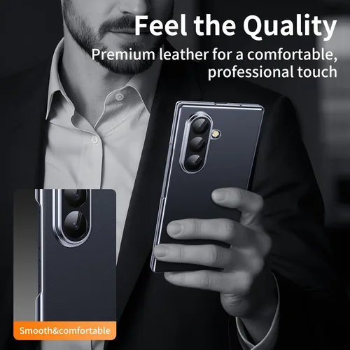Vista 6 de Funda de piel de lujo para Z Fold 6 con protector de pantalla de privacidad [protección de bisagra], [compatible con Magsafe], protección de cámara