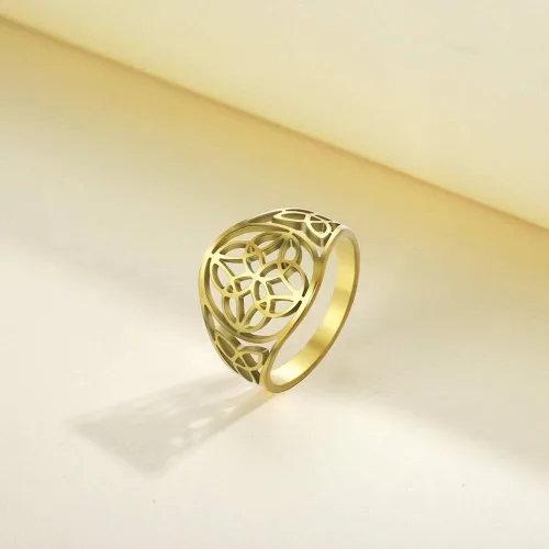 Vista 12 de TEAMER Anillo de nudo de brujas, amuleto celta de acero inoxidable, joyería vintage para mujer