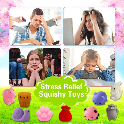 Vista 6 de Paquete de 100 Juguetes Squishies, Pequeños Juguetes Fidget Squishy de Mochi Aleatorios a Granel, Regalos de Fiesta para Niños de 4-8 y 8-12, Bolsa