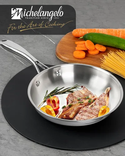 Vista 7 de MICHELANGELO Sartén de acero inoxidable de 8 pulgadas, sartén pequeña con base triple, sartén de acero inoxidable con mango ergonómico, compatible