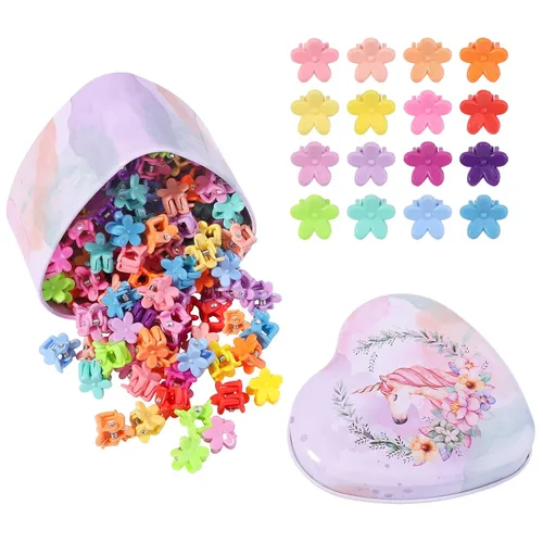 Vista 9 de 128 PCS Pinzas Mini para Cabello de Niñas Bebés Clips Tipo Garra Accesorios para Cabello con Flores Barrettes para Niñas de Escuela Niños 128