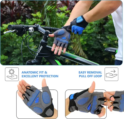 Vista 5 de Guantes de ciclismo para bicicleta de montaña para hombre, amortiguadores de gel SBR acolchados, palma antideslizante, ultra transpirables