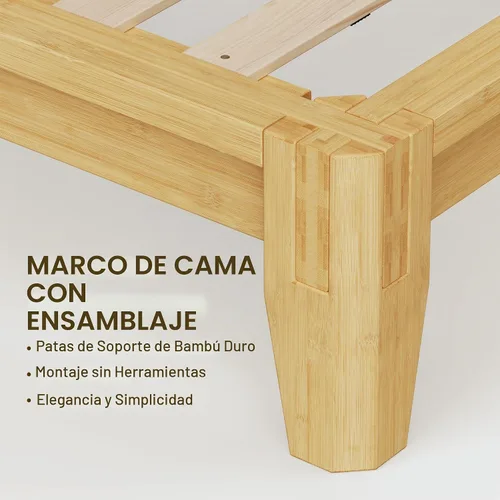 Vista 6 de Marco de cama de bambú macizo Queen, marco de cama de plataforma de carpintería japonesa (natural)