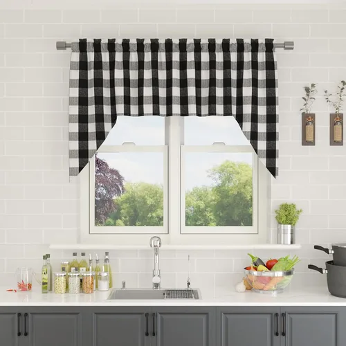 Vista 9 de Cenefas de cortina para ventana de 16 pulgadas de largo, 2 paneles de cuadros búfalo, cortinas pequeñas con bolsillo para barra, estilo clásico