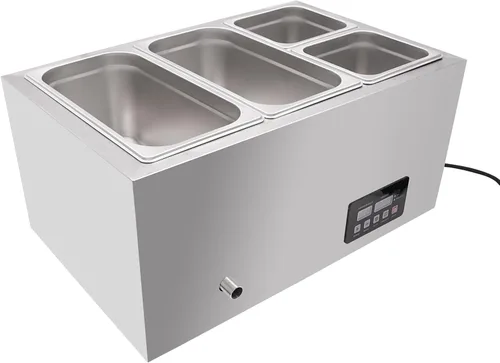 Vista 19 de DYNAMI Calentador de alimentos para bufé comercial de 110 V, mesa de vapor eléctrica grande de acero inoxidable de 3 bandejas con diseño