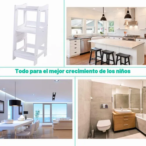 Vista 6 de EGREE Taburete de cocina para niños pequeños con baranda de seguridad, torre de pie de madera para niños para encimera de cocina y lavabo del baño
