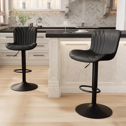 Vista 16 de YOUNIKE Juego de 2 taburetes de bar marrones modernos giratorios de altura de mostrador con respaldo alto ajustable para cocina, taburetes de bar