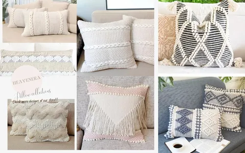Vista 7 de Paquete de 2 fundas de almohada decorativas de algodón de 18 x 18 pulgadas, fundas de cojín bohemias decorativas para sofá, sala de estar