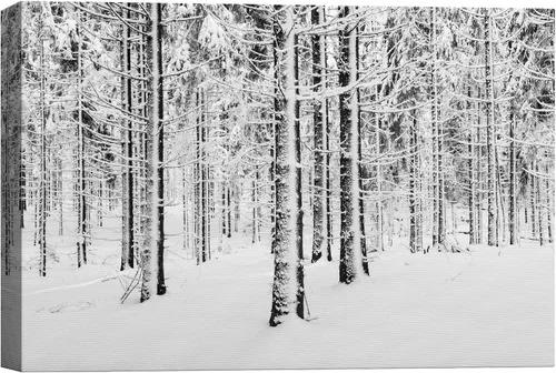 Vista 30 de SIGNWIN Lienzo impreso para pared, diseño de bosque y guardería, cabaña de troncos, invierno, nieve, montaña, bosque, ilustraciones de naturaleza