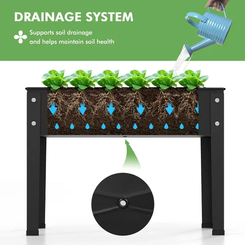 Vista 4 de HAPPYGRILL Cama de jardín elevada, maceta elevada de 18 pulgadas con patas, orificio de drenaje, diseño de dobladillo, caja de jardín de metal