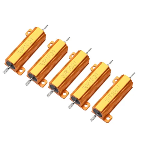 Vista 12 de 5pcs 50W 1 OHM aluminio alojado alambre herido resistencia tono oro