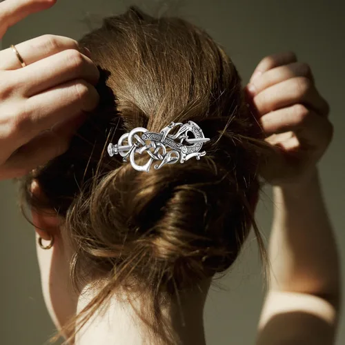 Vista 3 de Lurrose Pinzas para el cabello con diseño de dragón vikingo, pinza para el cabello, aleación irlandesa con palo, para mujer y hombre