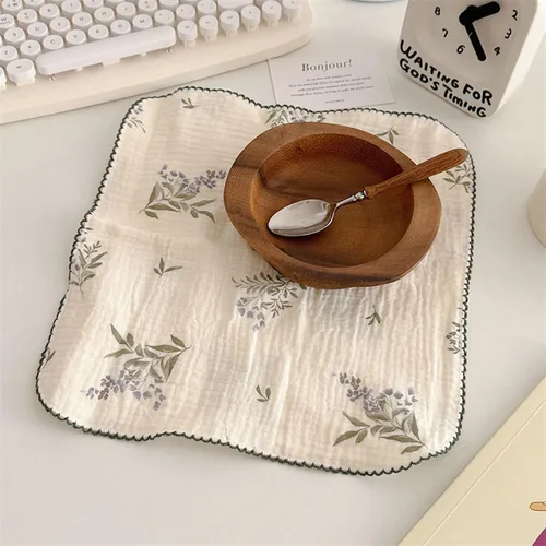 Vista 7 de BuLuTu - Paños de limpieza reutilizables 100% algodón muselina para cocina, 4 unidades, paños de cocina con estampado floral dulce, paños de esponja