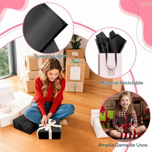 Vista 4 de 50 hojas de papel de seda negro para bolsas de regalo, papel de seda negro a granel para bodas, cumpleaños, proyectos de bricolaje, Halloween