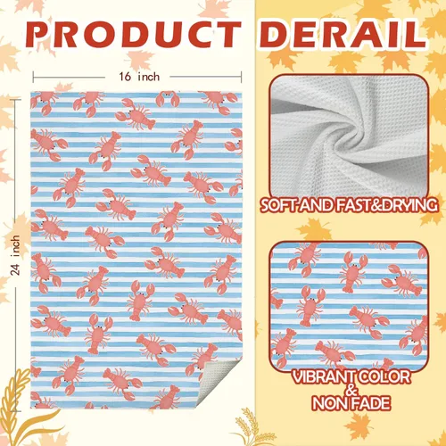 Vista 6 de SPBL&L Toallas de Cocina de Langosta - Decoración de Langosta, Toallas de Mano Náuticas para Baño, Toallas de Platos Costeras Náuticas de Playa