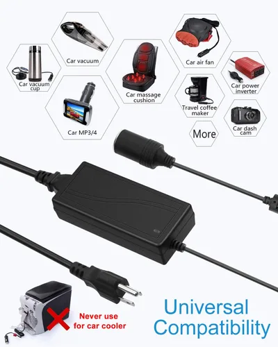 Vista 7 de ALITOVE Convertidor de CA a CC de 12 V, 5 A, 60 W, 110 V a 12 V, convertidor de encendedor de cigarrillos, adaptador a enchufe de pared, adaptador