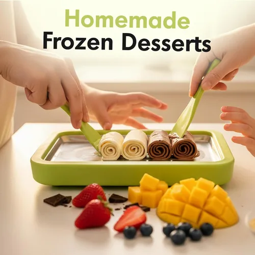 Vista 3 de Kit de máquina de helado enrollado – Haz helado en casa en minutos, divertido postre de bricolaje para niños y familia, incluye 2 espátulas