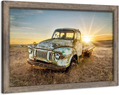 Vista 10 de Lienzo decorativo para pared de automóvil oxidado: cuadros de camiones viejos impresos en lienzo para dormitorio