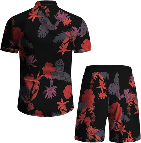 Vista 12 de RPOVIG Conjunto de playa a juego con camisas y pantalones cortos para hombre, ropa floral hawaiana para festival, conjuntos de 2 piezas con sombrero