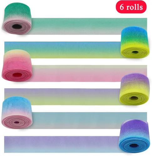 Vista 3 de 6 rollos de cintas de gasa de organza con arco iris, cinta de gasa transparente para manualidades de Navidad, corona, envoltura de regalos, ramos