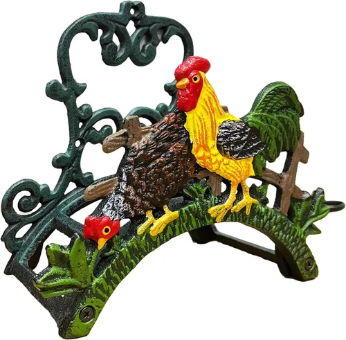 Vista 9 de Soporte para manguera de jardín de hierro fundido resistente para manguera de agua, montaje en pared exterior, estante decorativo de metal sólido