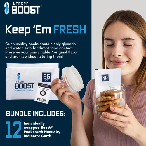 Vista 7 de Integra Boost - Nivel de humedad del 55% - Tamaño de 2.36 oz - Paquete de control de humedad bidireccional - Incluye tarjetas indicadoras
