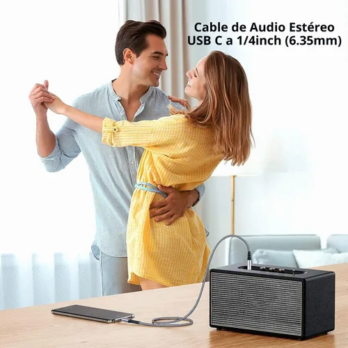 Vista 5 de Cable estéreo de audio USB C a TRS de 1/4 pulgadas, cable de audio auxiliar macho de 4 pies tipo C a 0.250 in, compatible con iPad Pro/iPhone16/15