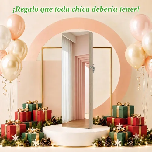 Vista 9 de HNEBC Organizador sobre la puerta, gabinete de joyería con luces, marrón café