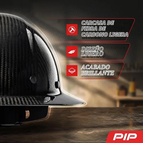 Vista 7 de PIP Wolfjaw, casco duro de ala completa con cúpula lisa y carcasa de fibra de carbono brillante, suspensión textil remachada de 8 puntos, ajuste
