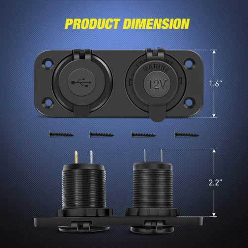Vista 2 de Nilight QC 3.0 Cargador USB y Enchufe de Encendedor de Cigarrillos Precableado 12V-24V para Coches y Camiones Dual USB Outlets Panel Pre-Wired